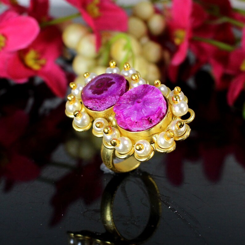 Pink Solar Druzy Gemstone Ring