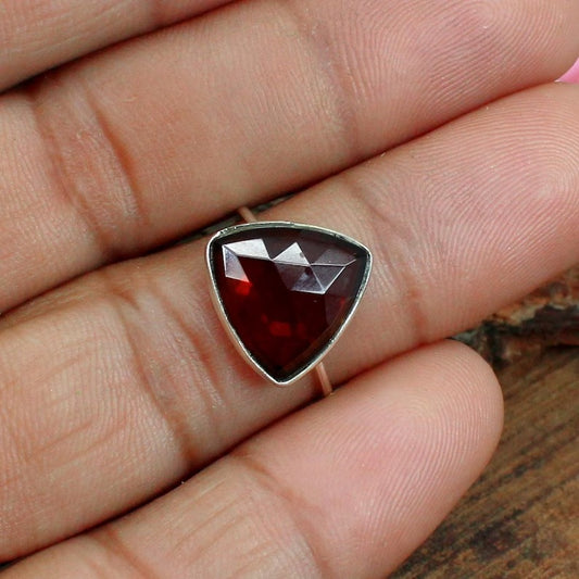 925 Sterling Silver Red Garnet Stone Ring