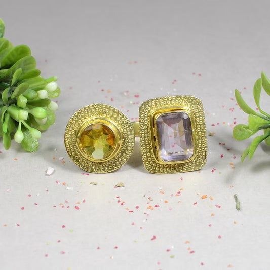 925 Sterling Silver Citrine & Amethyst Gemstone Ring