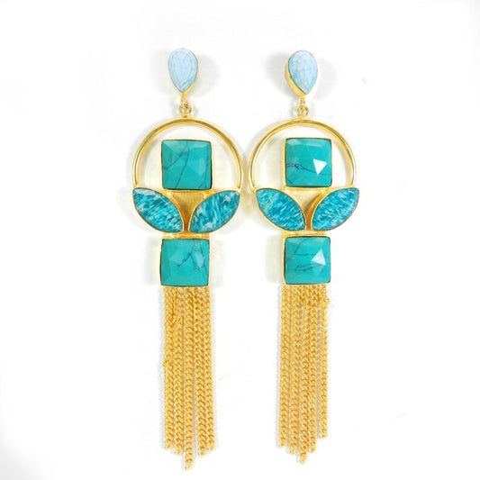 Amazonite & Turquoise Gold Plated Brass Dangle Earrings