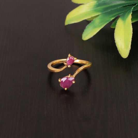 Natural Ruby Gemstone 92.5 Sterling Silver Adjustable Ring