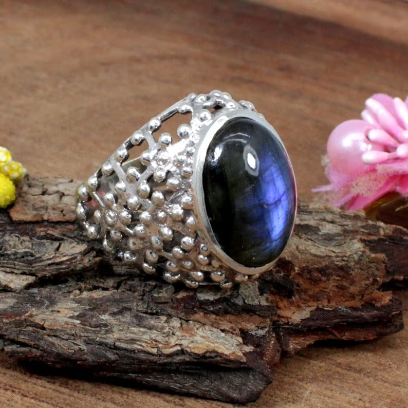 Labradorite Gemstone Sterling Silver Ring