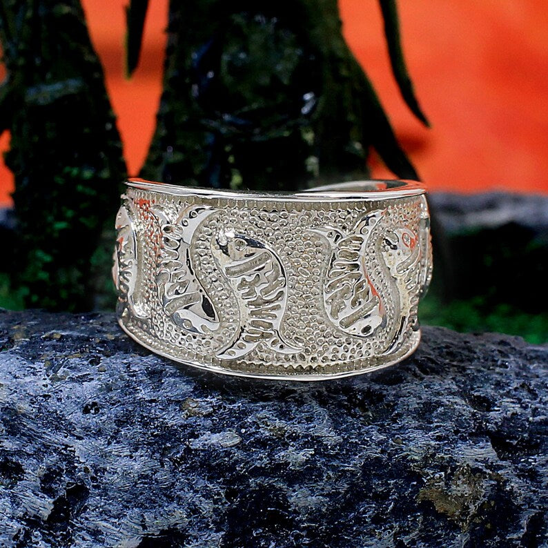 Fish Textured 92.5 Sterling Silver Band