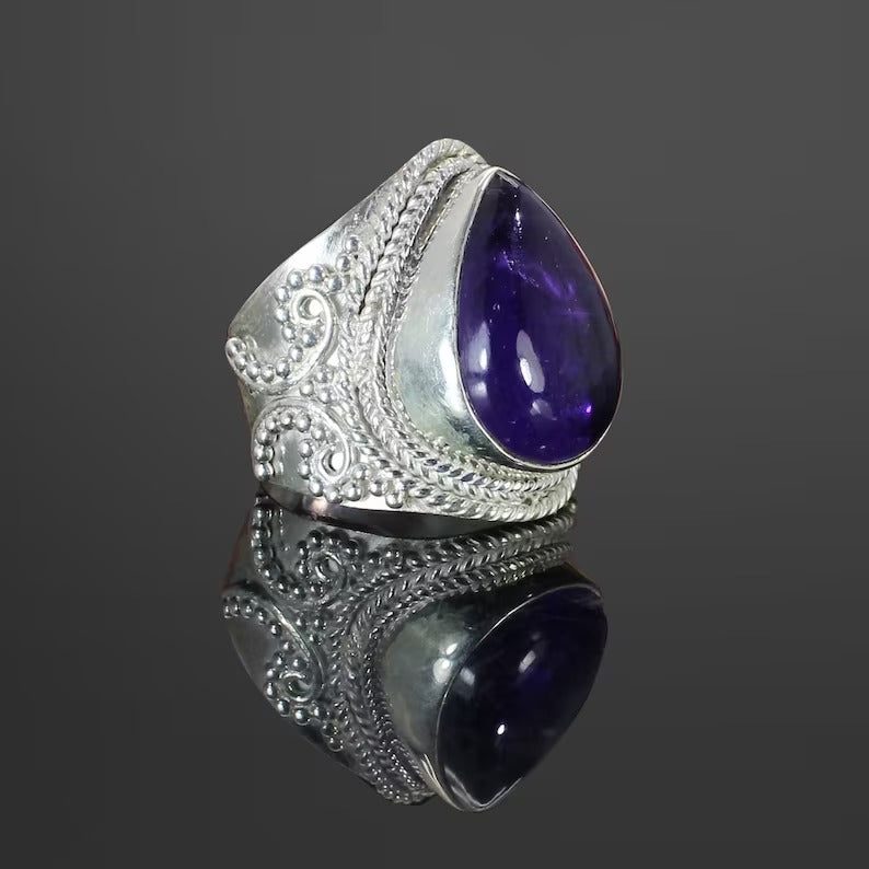 African Amethyst Gemstone 92.5 Sterling Silver Ring