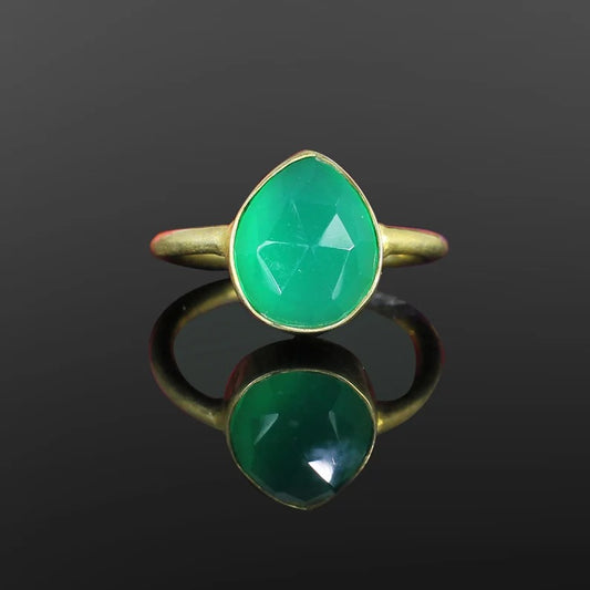 Pear Shape Green Onyx Gemstone 92.5 Sterling Silver Ring