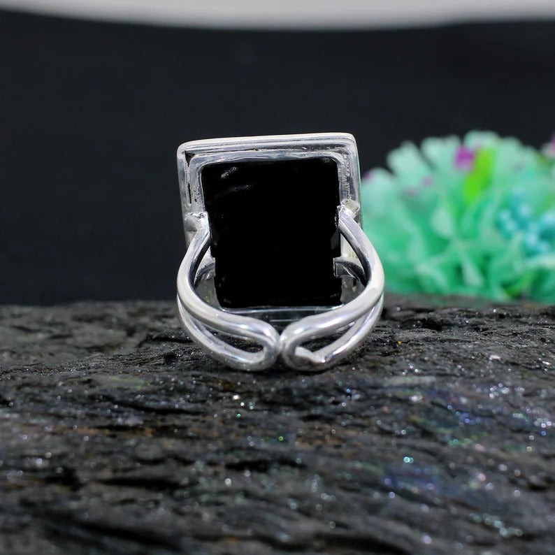 Natural Black Onyx Gemstone 92.5 Sterling Silver Ring