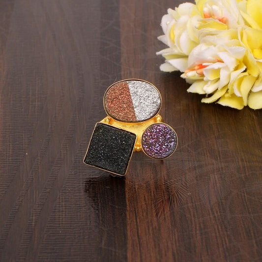 Genuine Coated Druzy Shining Ring