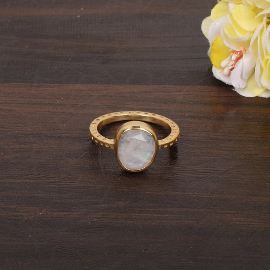 Blue Flashy Rainbow Moonstone Ring