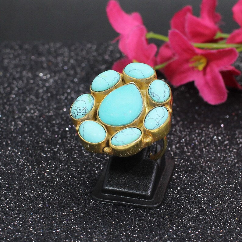 Synthetic Turquoise Adjustable Ring