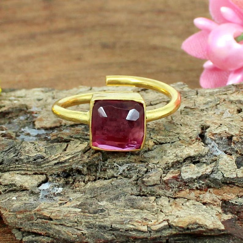 Pink Tourmaline Gemstone 92.5 Sterling Silver Adjustable Ring