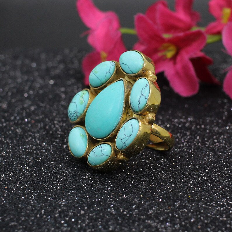 Synthetic Turquoise Adjustable Ring