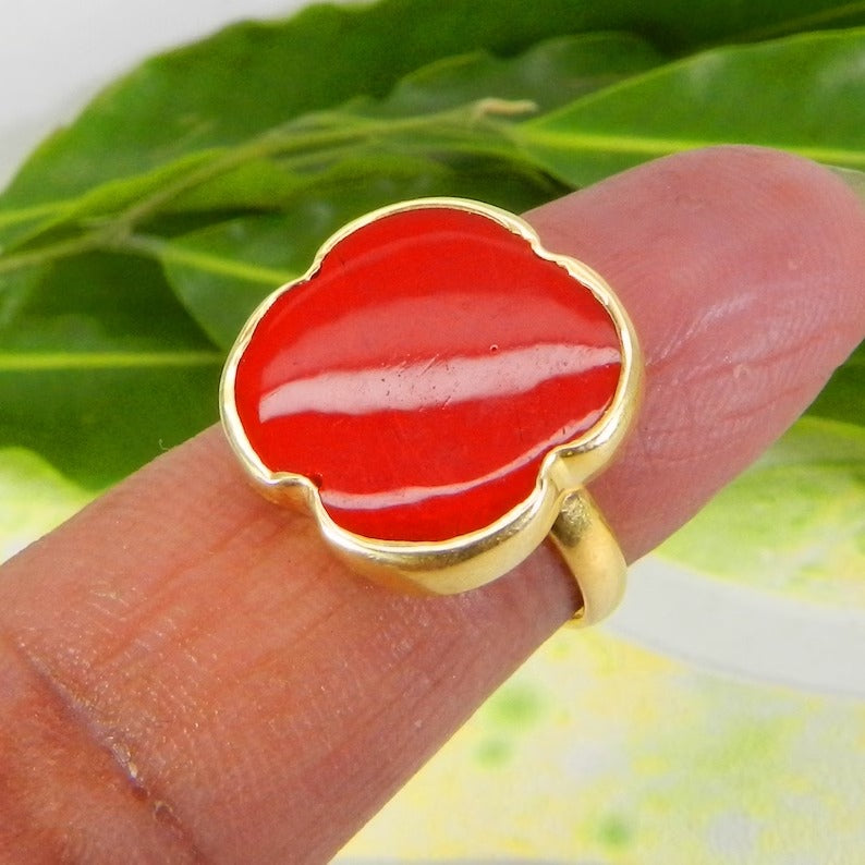 Red Coral Gemstone 92.5 Sterling Silver Ring