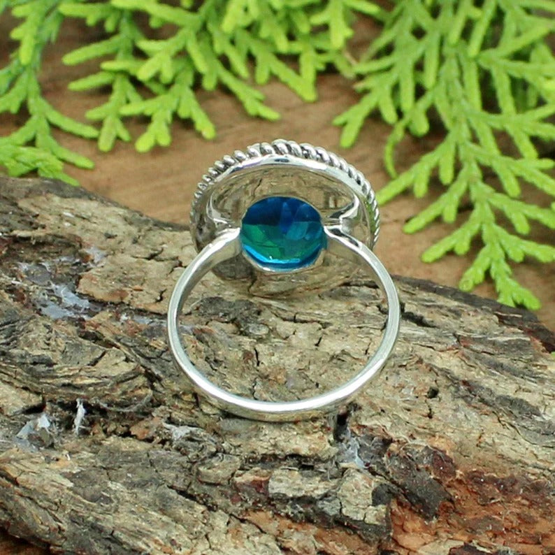 Blue Topaz Gemstone 92.5 Sterling Silver Ring