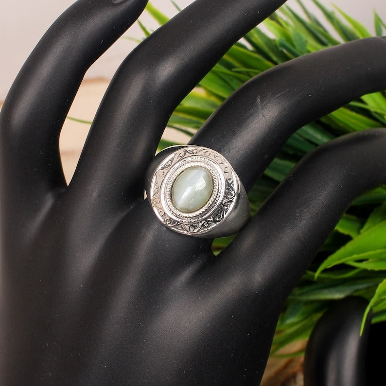 Natural Cats Eye Gemstone 925 Sterling Silver Designer Ring