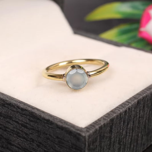 Aqua Chalcedony Gemstone 92.5 Sterling Silver Ring