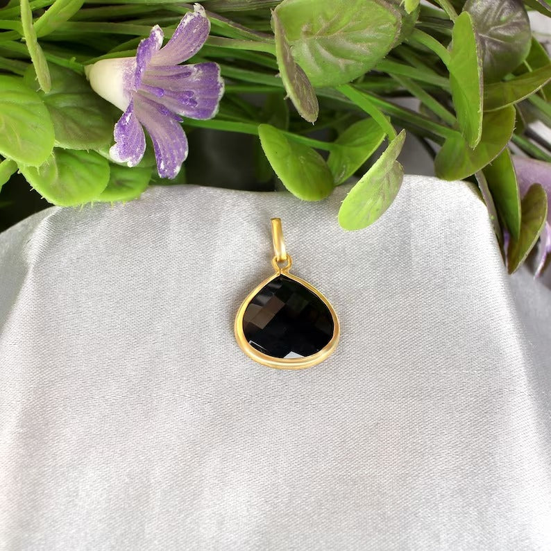 Black Onyx Gemstone Brass Pendant