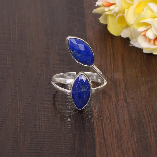 Lapis Lazuli Designer Double Band Modern Ring