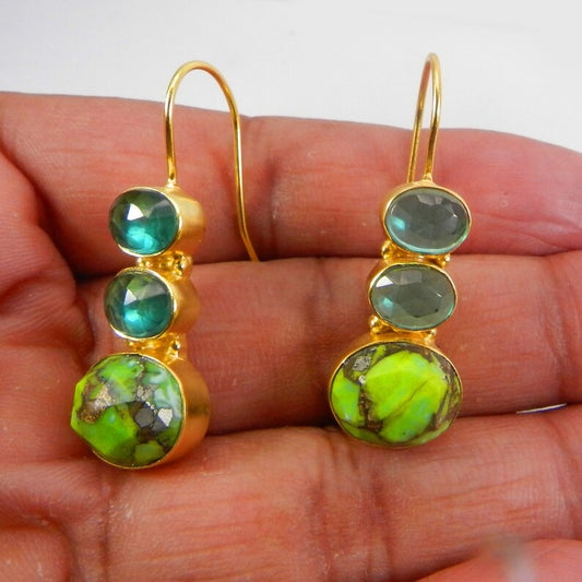 Green Mohave Turquoise & Apatite Hydro Earrings