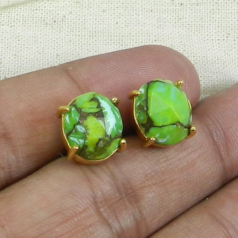 Gold Plated Green Mohave Copper Turquoise Stud Earrings