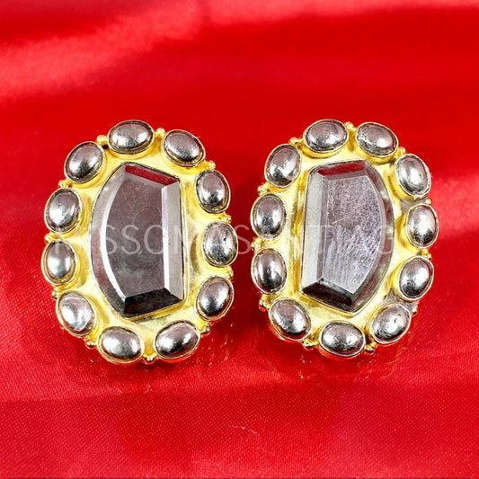 Gold Plated Brass Pyrite Stud Earrings