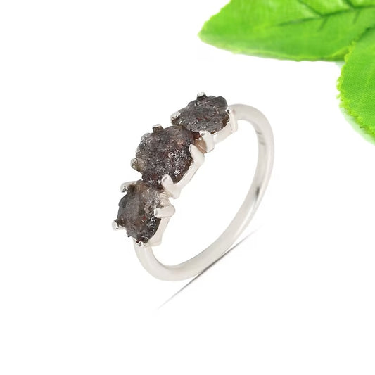 Natural Black Diamond Gemstone 92.5 Sterling Silver Ring