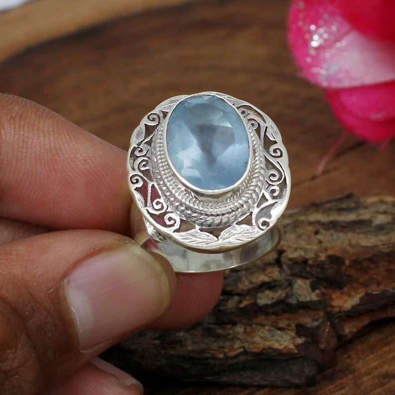 Aqua Quartz 92.5 Sterling Silver Ring