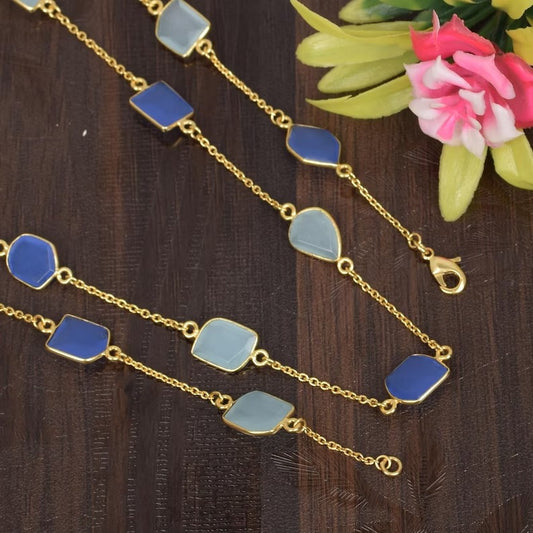 Gold Plated Chalcedony Uneven Stone Brass Necklace