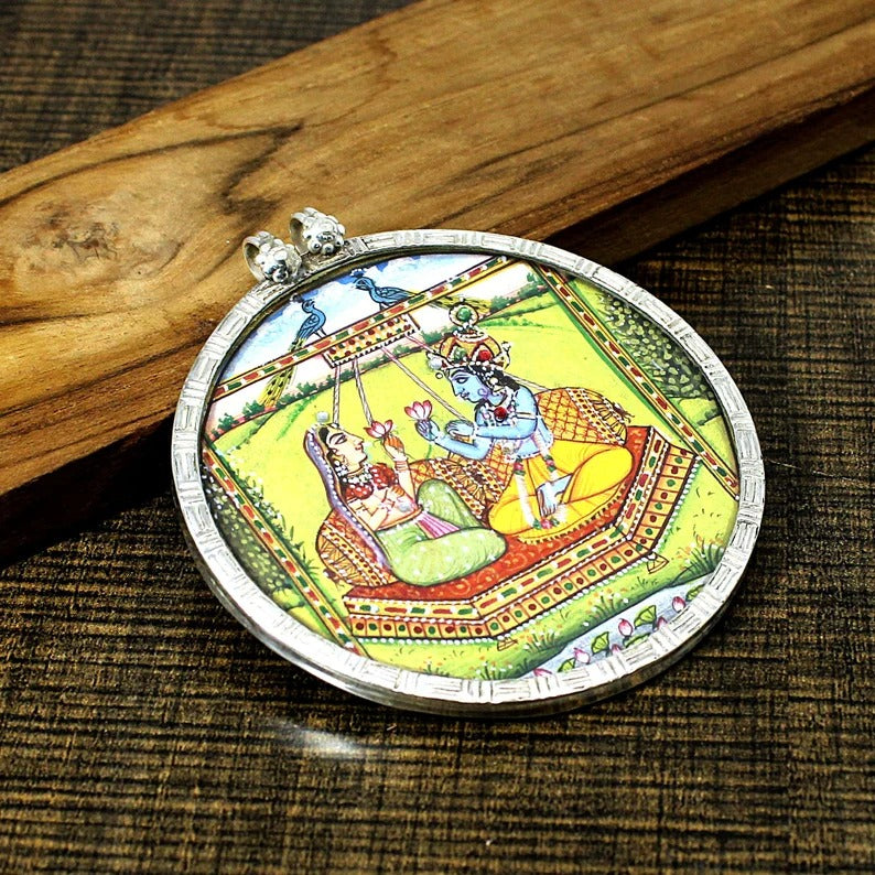 92.5 Sterling Silver Radha Krishna Pendant