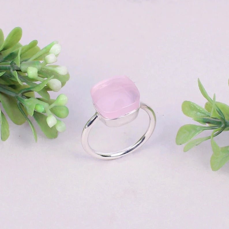 925 Sterling Silver Rose Quartz Gemstone Handmade Ring