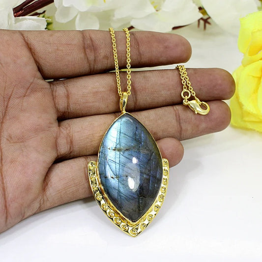 Labradorite Gold Plated Chain Necklace