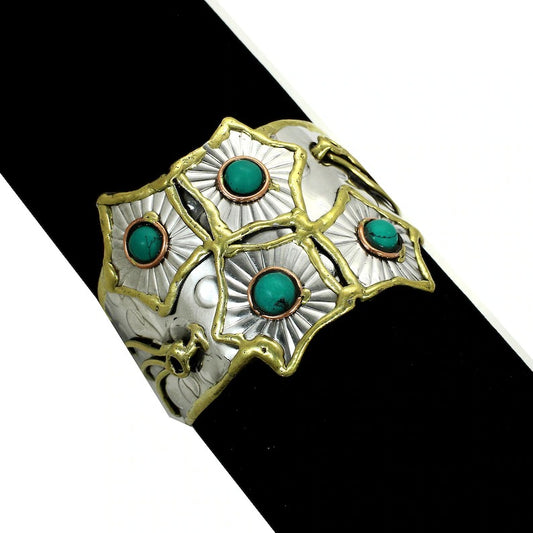 Synthetic Turquoise Gemstone Brass Cuff Bangle