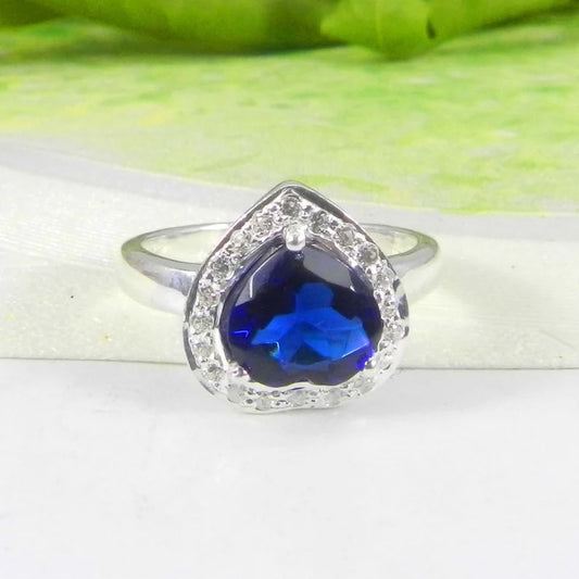 92.5 Sterling Silver Heart Shape Blue Zircon Gemstone