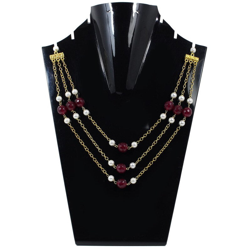 Ruby Beads & White Pearl Beaded Necklace