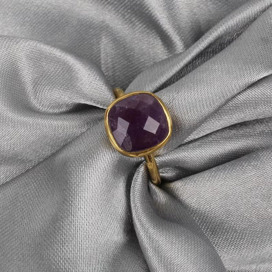 Natural Cushion Shape Amethyst Ring