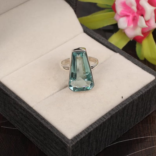 Coffin Bezel Set Aquamarine Gemstone 925 Silver  Ring