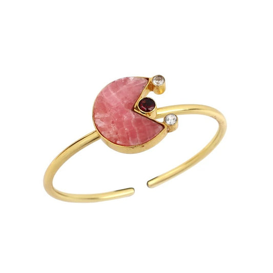 Natural Rhodochrosite And Garnet Cuff Brass Bangle