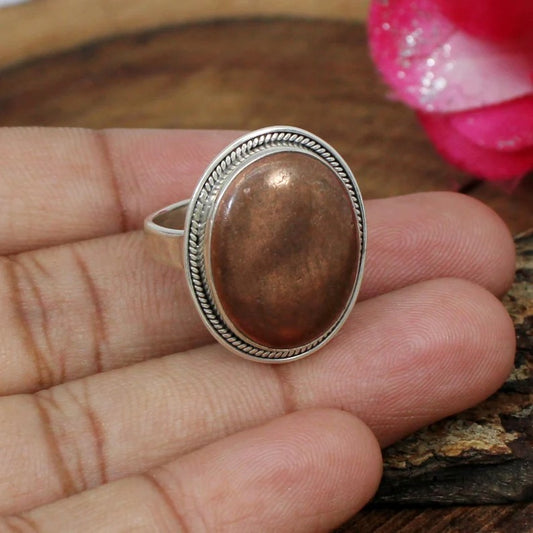 Copper Pyrite Gemstone 92.5 Sterling Silver Ring