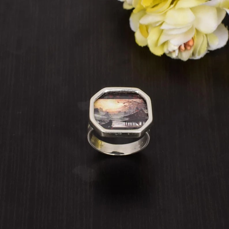 Nature Art Galley Picture Split Band Painting Ring