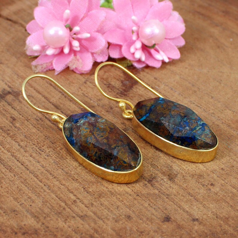 Chrysocolla Brass Gold Pated Earrings