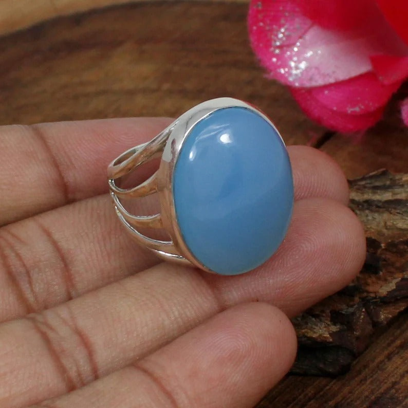 Blue Chalcedony 92.5 Sterling Silver Ring