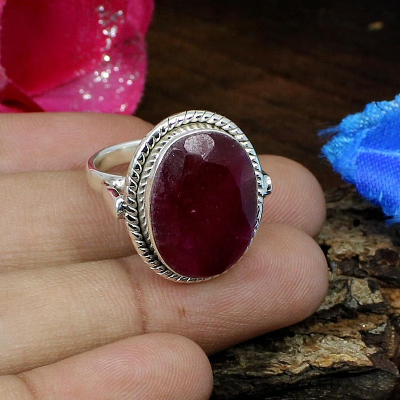 Natural Indian Ruby 92.5 Sterling Silver Ring