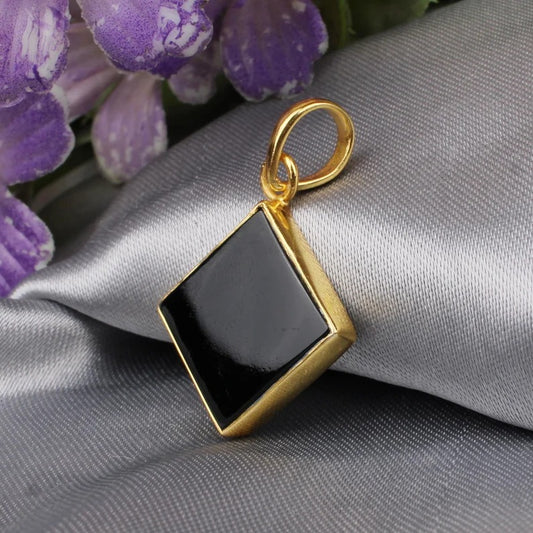 Square Black Onyx Gemstone Brass Pendant