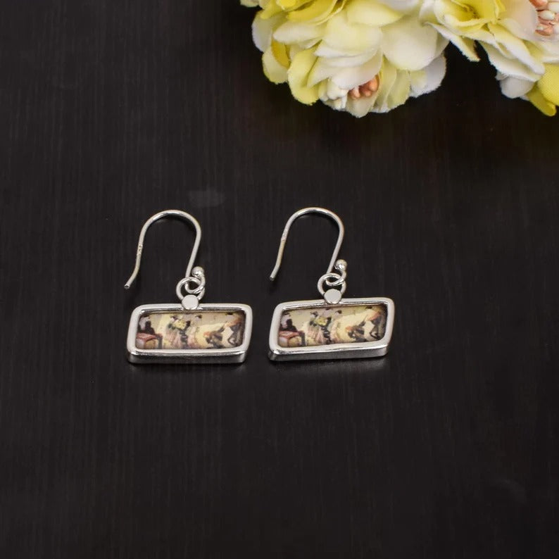 925 Silver Handmade Painting Frame Earrings