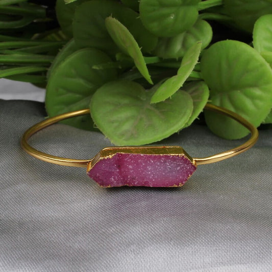 Pink Druzy Gemstone Women Brass Bangle