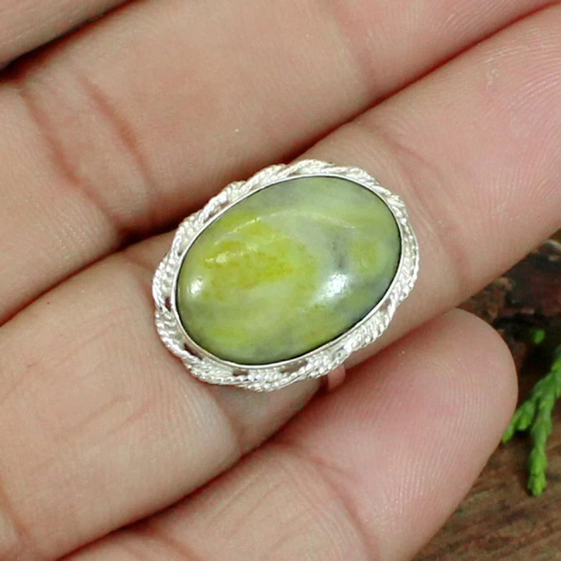 Serpentine Gemstone 9235 Silver Ring