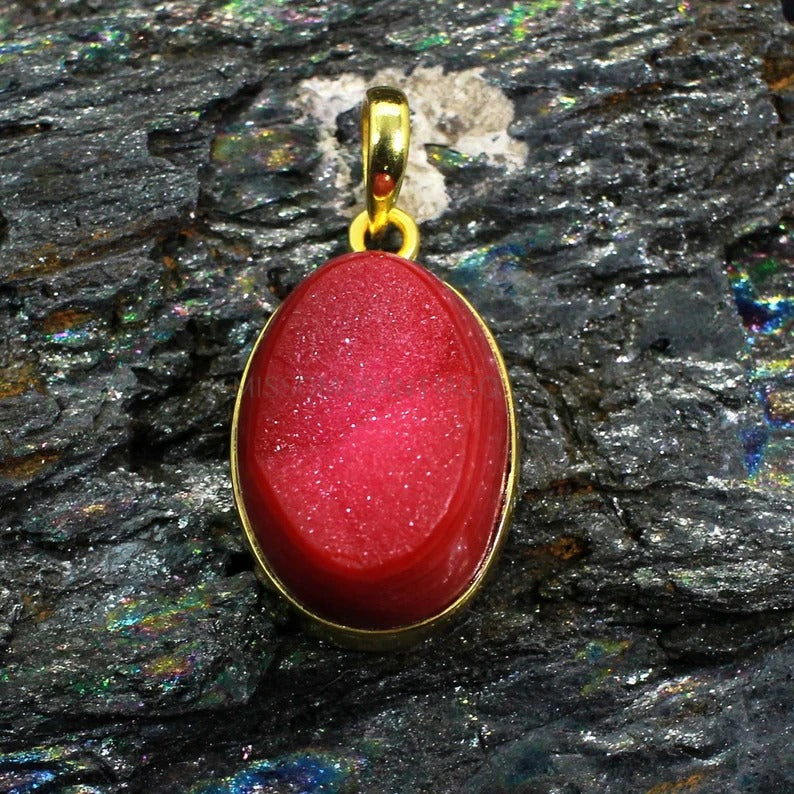 Red Druzy Gemstone Pendant