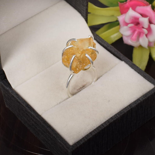 Raw Citrine Gemstone 92.5 Sterling Silver Ring