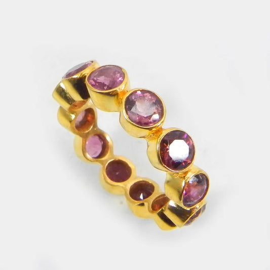 Pink Tourmaline Gold Plated Brass Ring