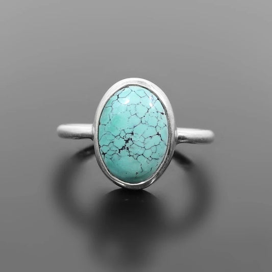 Tibetan Turquoise Gemstone 92.5 Sterling Silver Ring