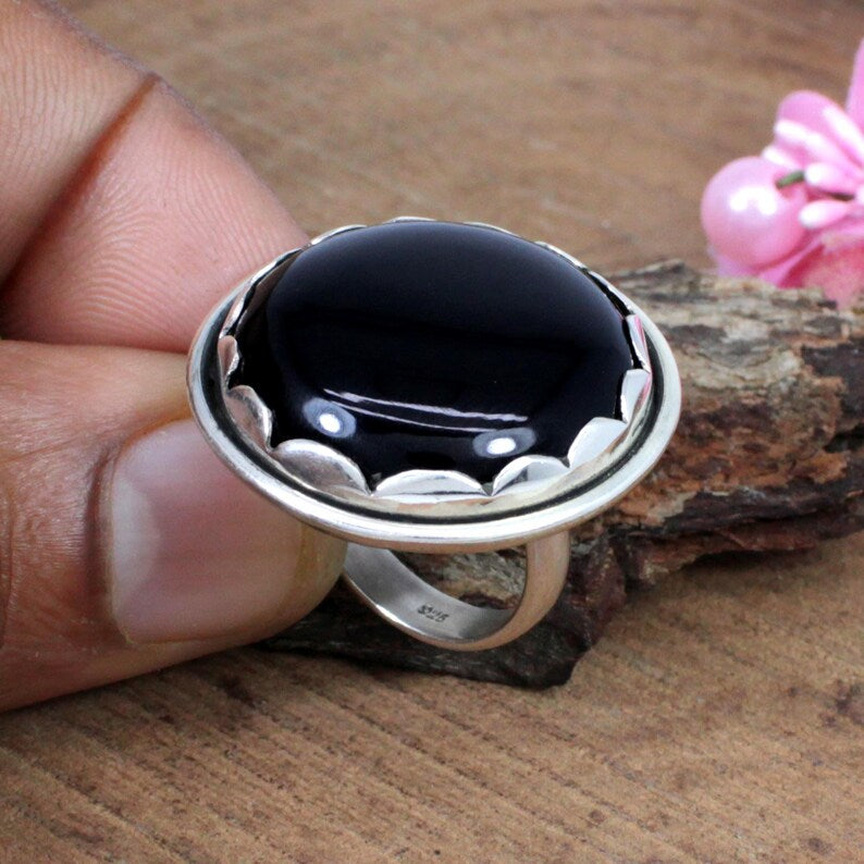 Black Onyx Gemstone Sterling Silver Ring